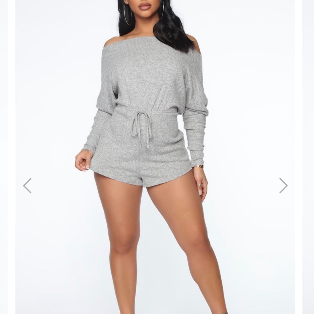 Gray off the shoulder short romper